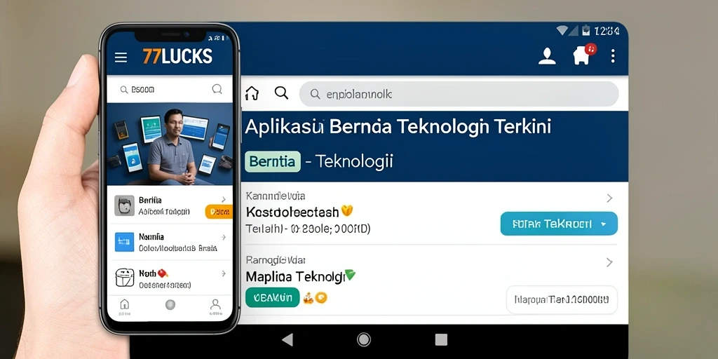 Antarmuka aplikasi 77LUCKS menampilkan berita teknologi terbaru.