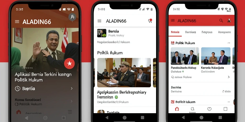 Antarmuka aplikasi ALADIN66 yang menyajikan berita politik hukum.